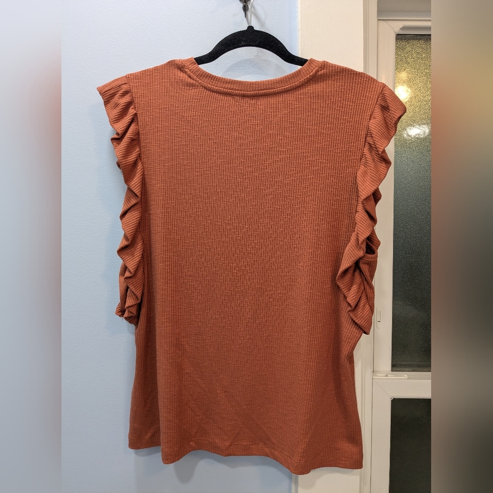 Ruffled Sleeve Rust Blouse - Picture 2 of 4